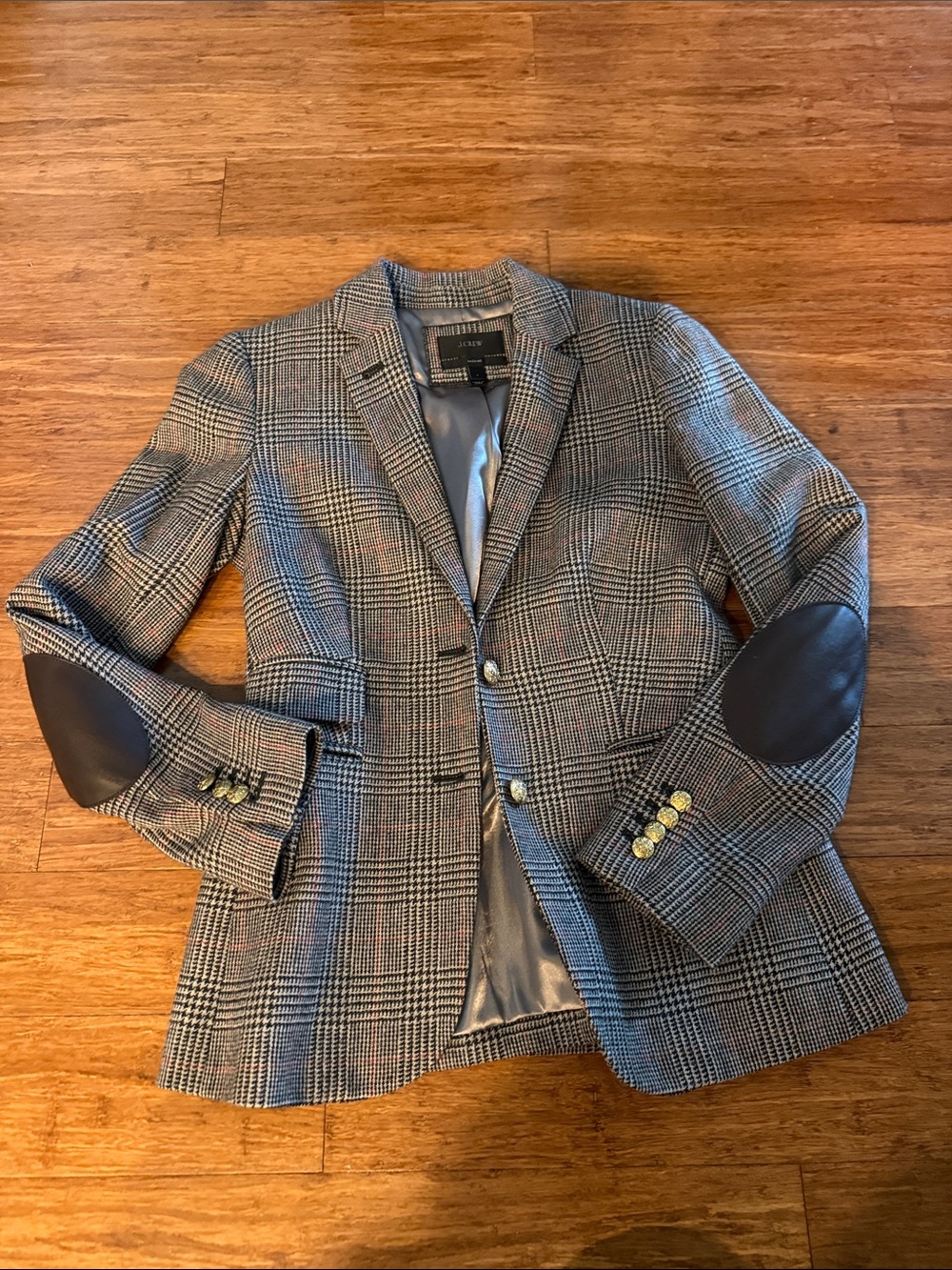 J. Crew Hackinh Gray Glen Plaid Blazer with Elbow Patches